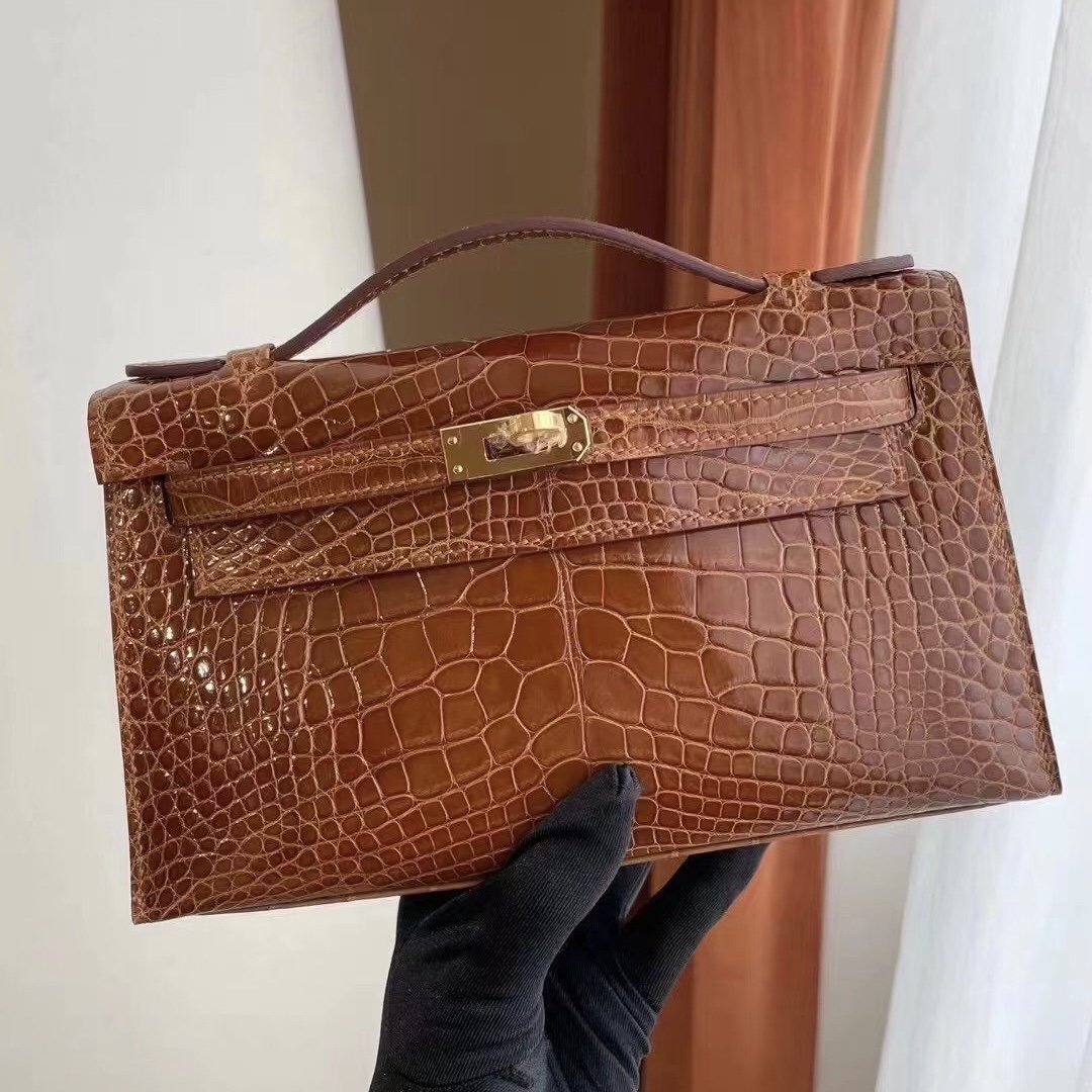 Hong Kong Hermes Mini Kelly Pochette 31 Miel 蜜糖棕 亮面美洲鱷魚