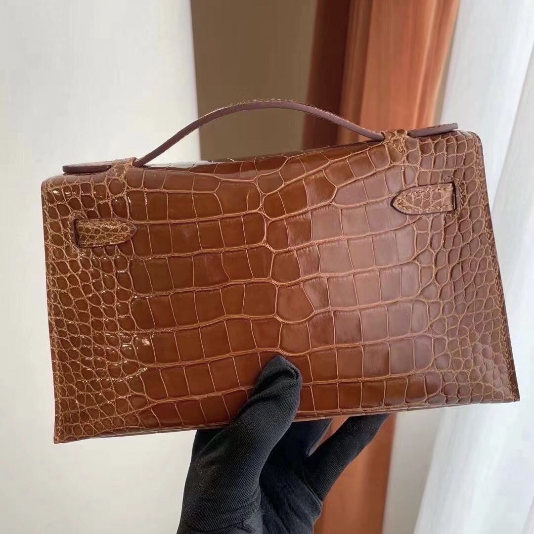 Hong Kong Hermes Mini Kelly Pochette 31 Miel 蜜糖棕 亮面美洲鱷魚