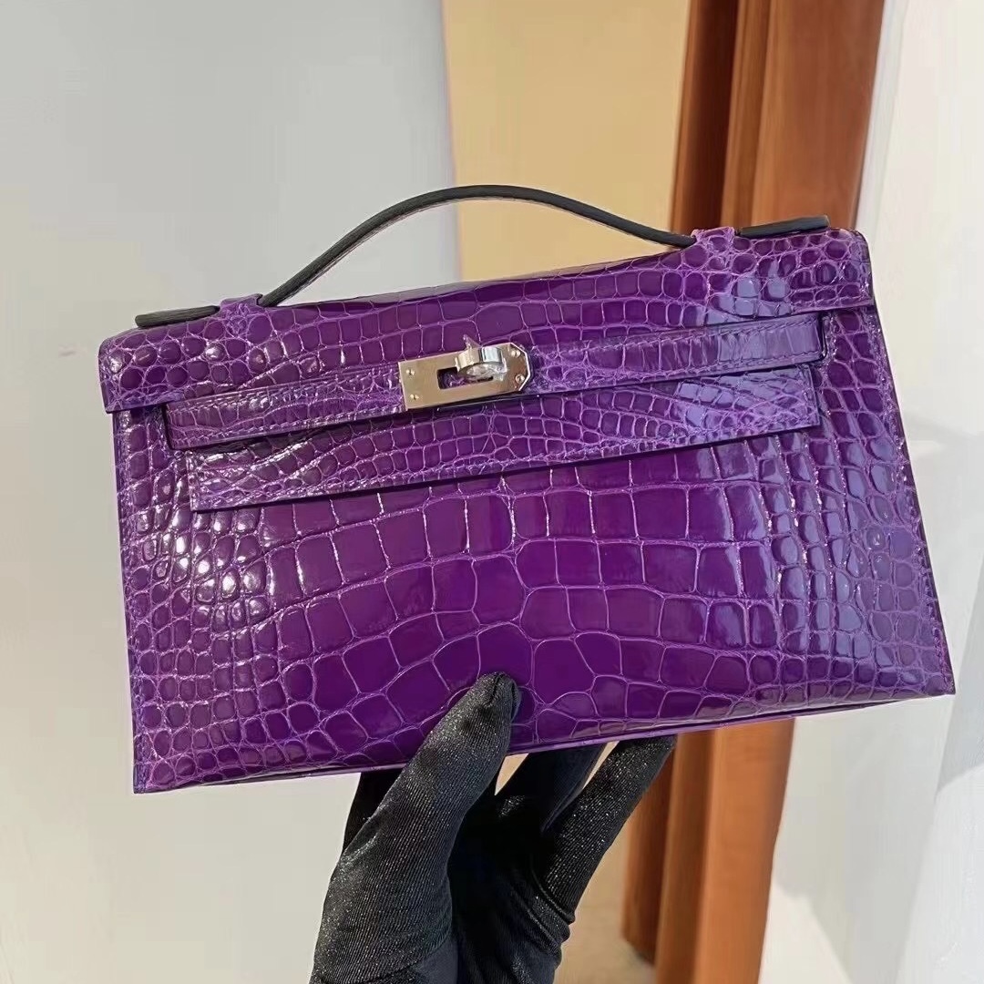 Hong Kong Hermes Mini Kelly Pochette 9G AMETHYSTE 水晶紫美洲鱷