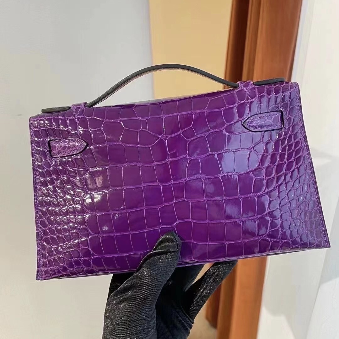 Hong Kong Hermes Mini Kelly Pochette 9G AMETHYSTE 水晶紫美洲鱷