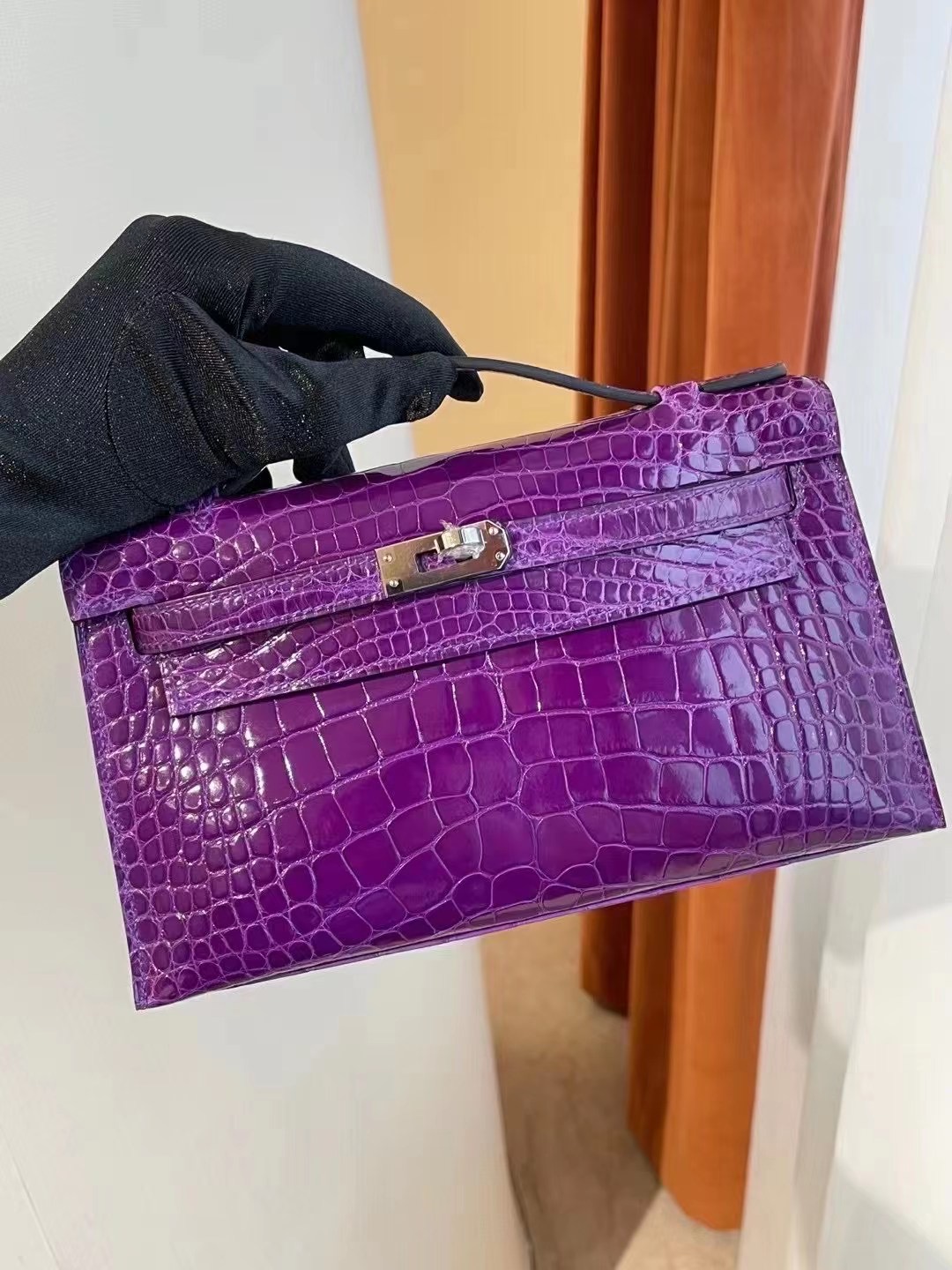 Hong Kong Hermes Mini Kelly Pochette 9G AMETHYSTE 水晶紫美洲鱷