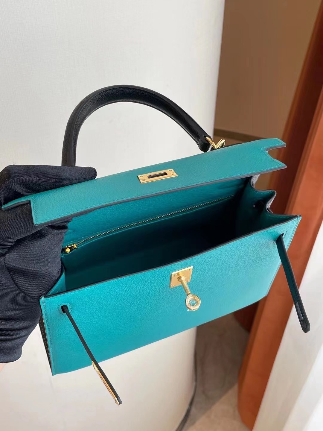 Hermes Kelly 25 Chevre 山羊皮 Z6 Malachite孔雀綠拼色89 Noir 黑色金扣