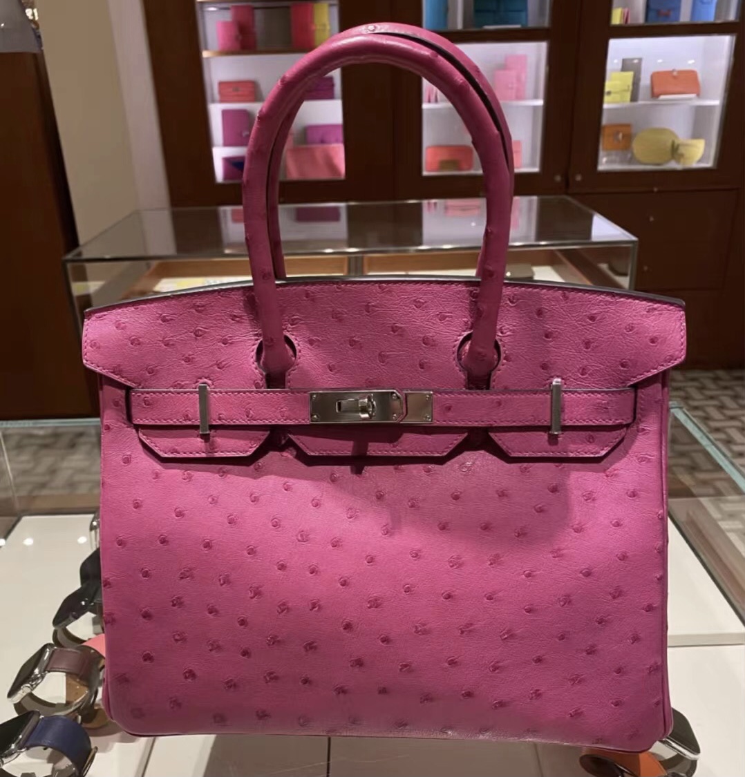 Hermes Birkin 30cm Ostrich 南非鴕鳥皮 E5 Rose Tyren 桃紅色 銀扣