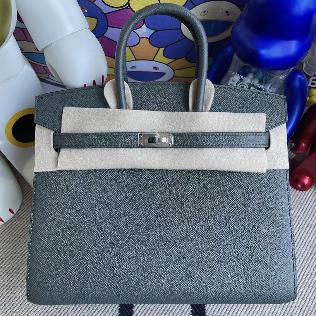 Qatar Doha Hermes Birkin 25cm 外縫 Epsom 2021新色 C6 Vert De Gris 灰綠色 金扣