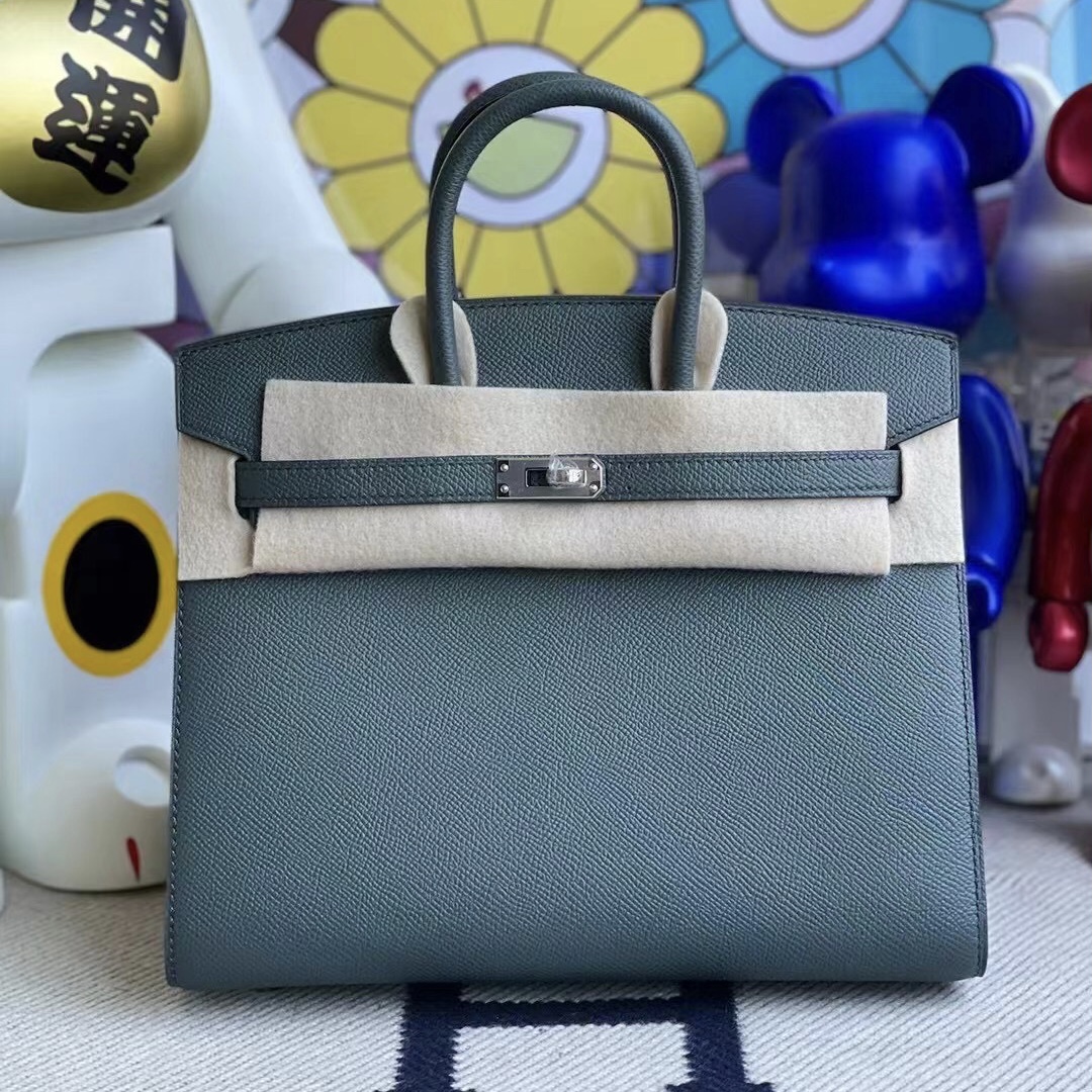 Qatar Doha Hermes Birkin 25cm 外縫 Epsom 2021新色 C6 Vert De Gris 灰綠色 金扣