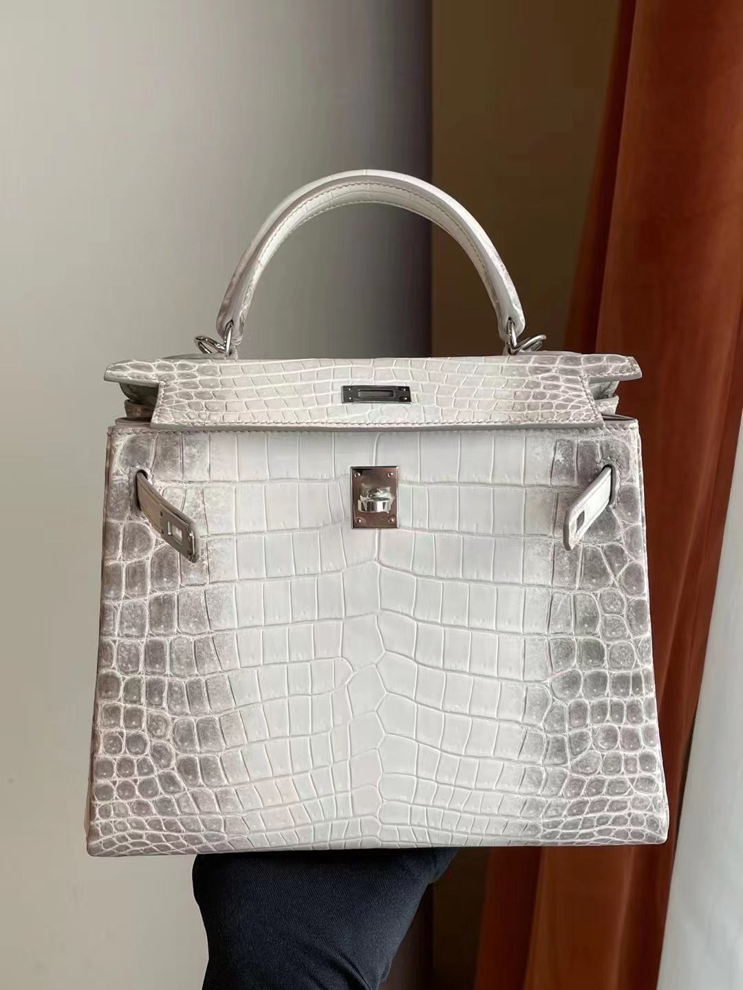 United Arab Emirates Hermes kelly 25 CK01 blanc Crocodile Niloticus Himalaya