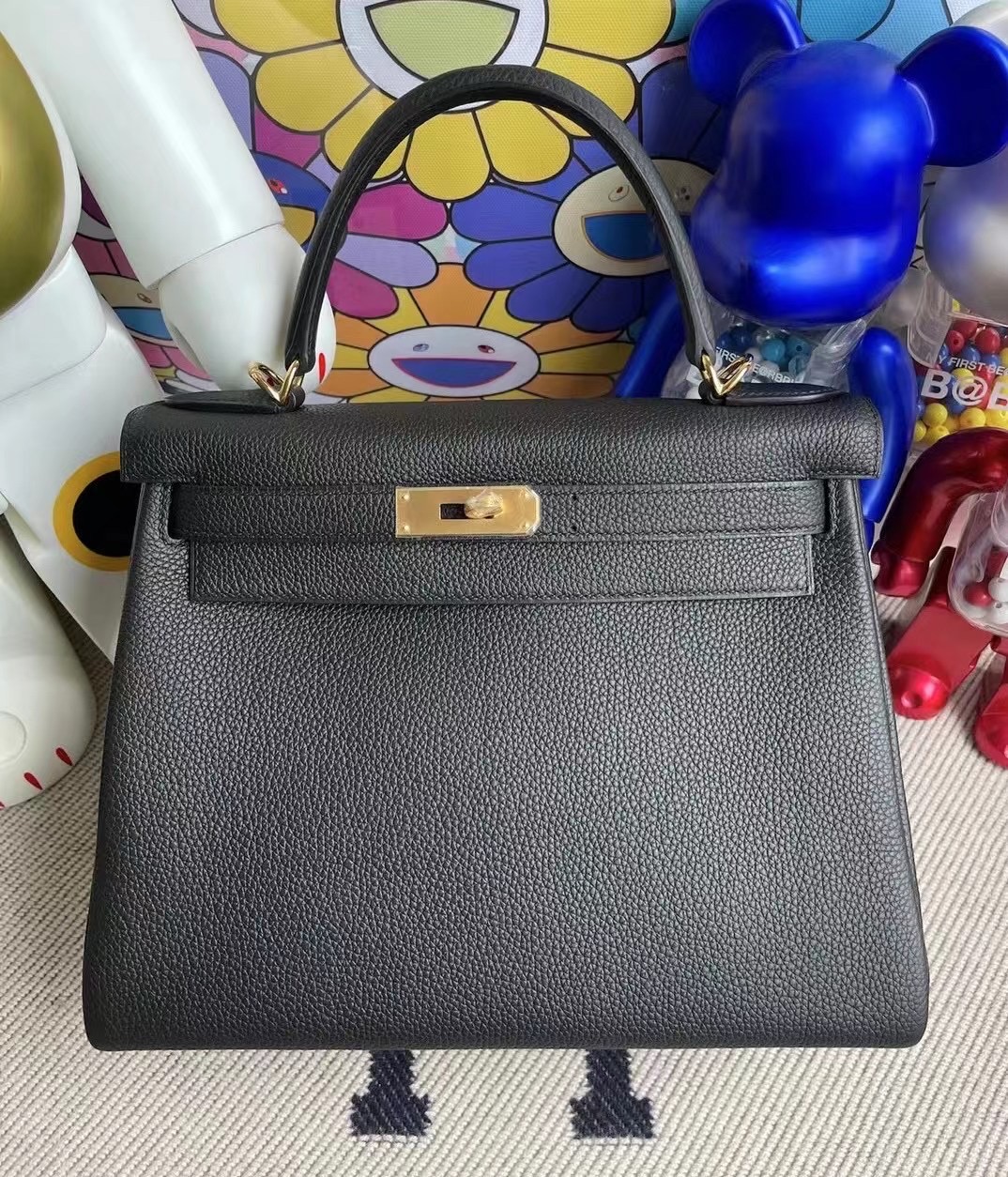 Qatar Doha Hermes kelly 28cm 89 Noir 黑色 Togo 全手工蜜蠟線縫製 金扣