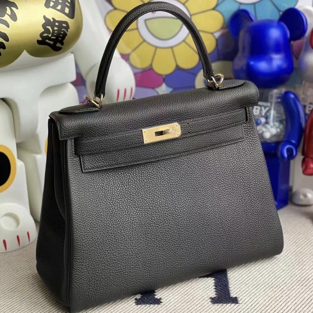 Qatar Doha Hermes kelly 28cm 89 Noir 黑色 Togo 全手工蜜蠟線縫製 金扣