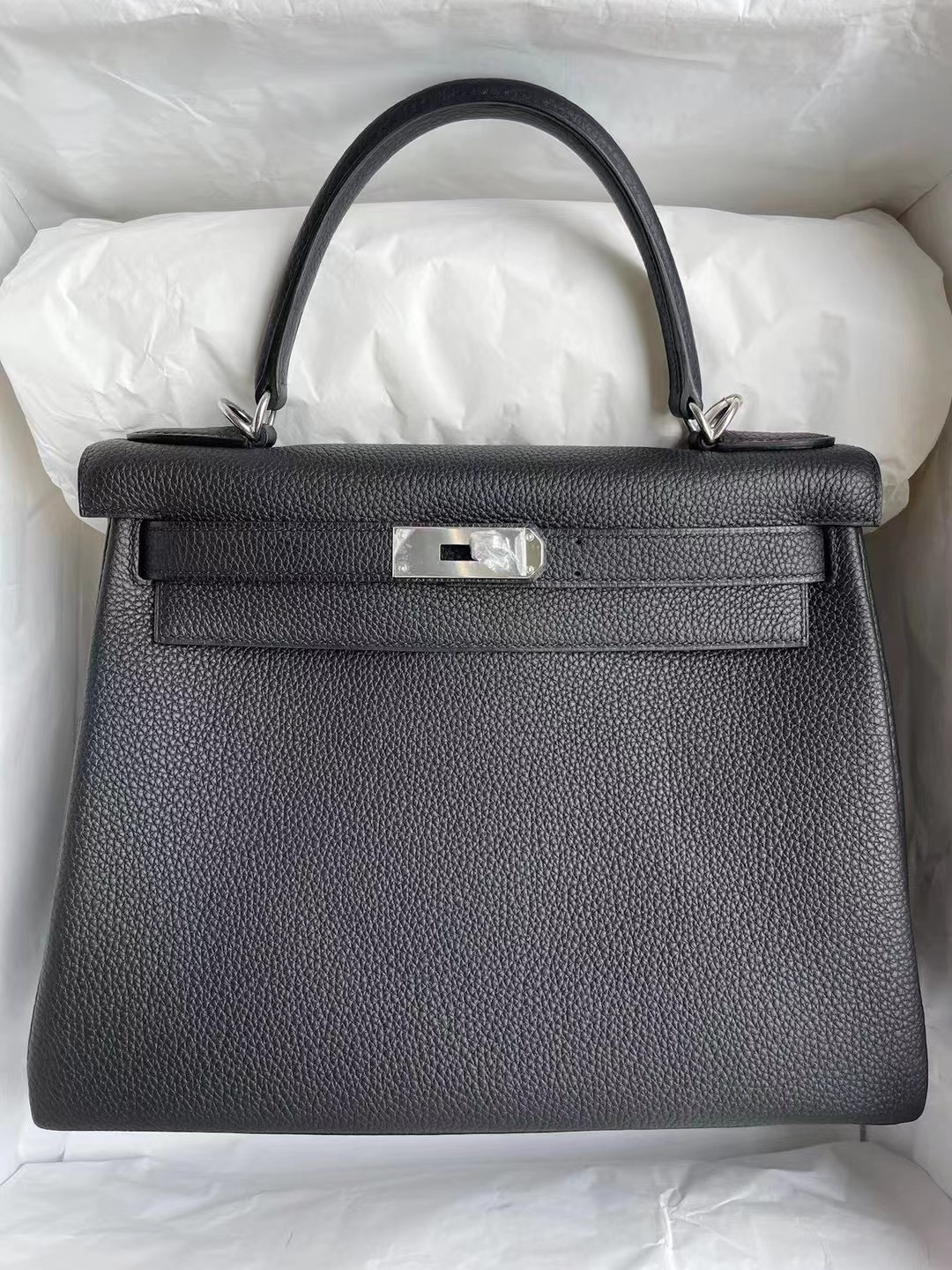 Kuwait Dhabi Hermes kelly 28cm 89 Noir 黑色 Togo 全手工蜜蠟線縫製 银扣