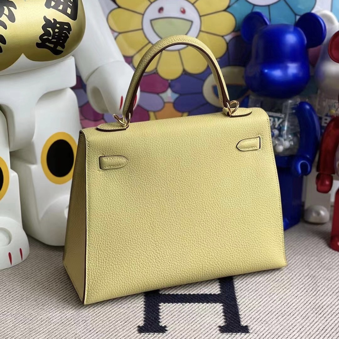 愛馬仕凱莉包官方價格 Hermes Kelly 25cm Togo 1Z 小雞黃 jaune poussin 金扣 外縫