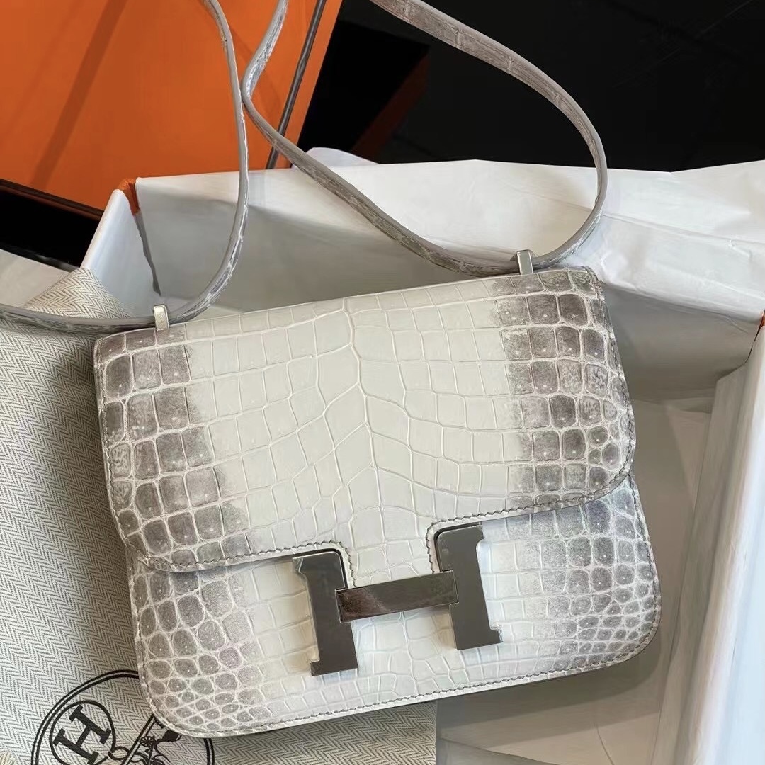 Hermes Constance 19 01 BLANC Himalayan Crocodile Palladium 喜馬拉雅