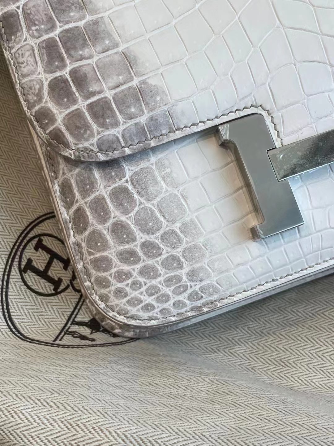 Hermes Constance 19 01 BLANC Himalayan Crocodile Palladium 喜馬拉雅