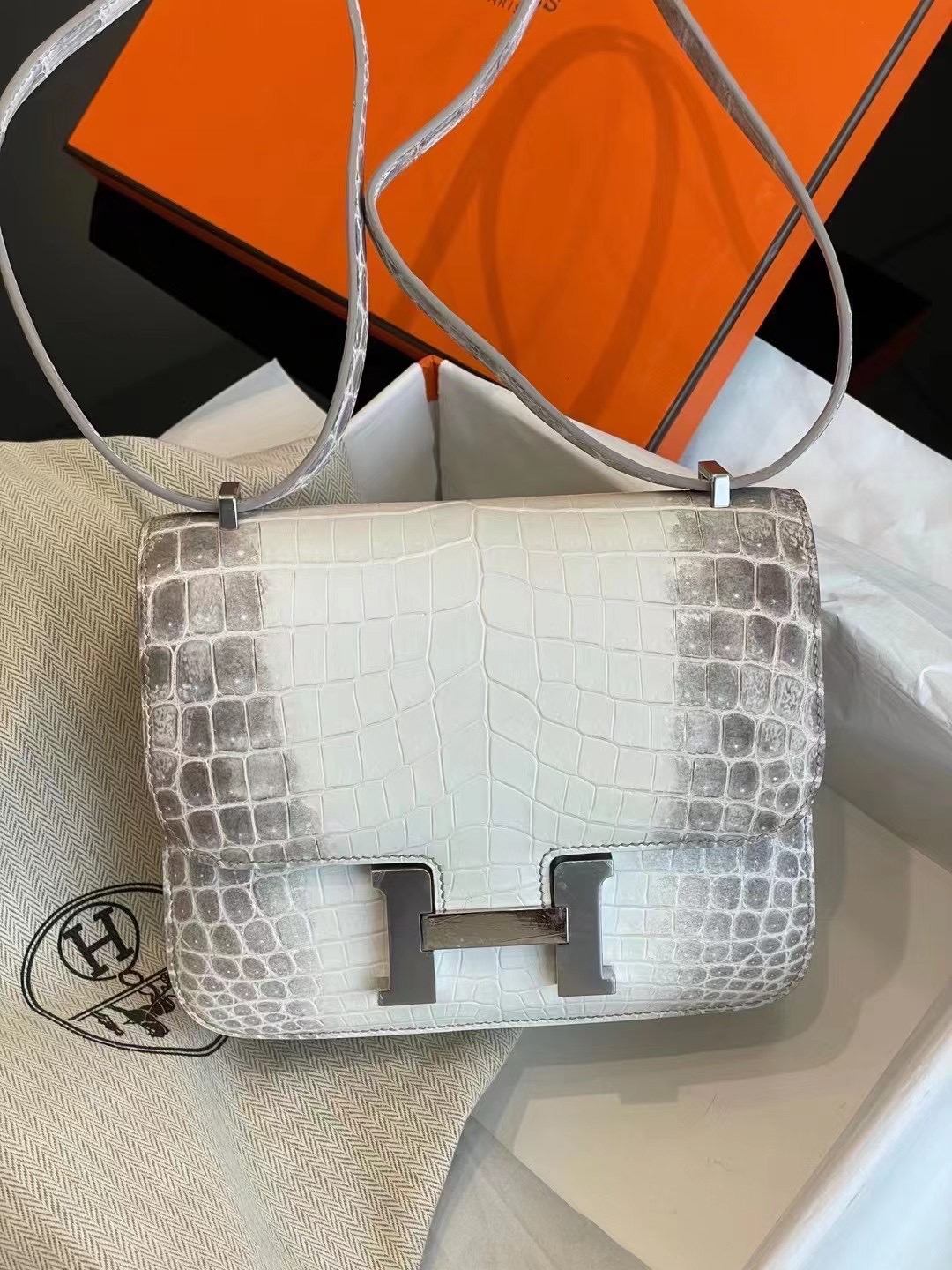 Hermes Constance 19 01 BLANC Himalayan Crocodile Palladium 喜馬拉雅