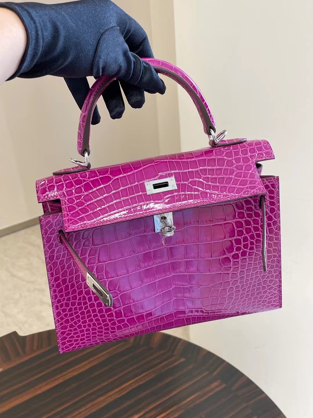 Kuwait Hermes Kelly 25cm 美洲鱷魚J5 Rose Sheherzade 天方夜譚紫