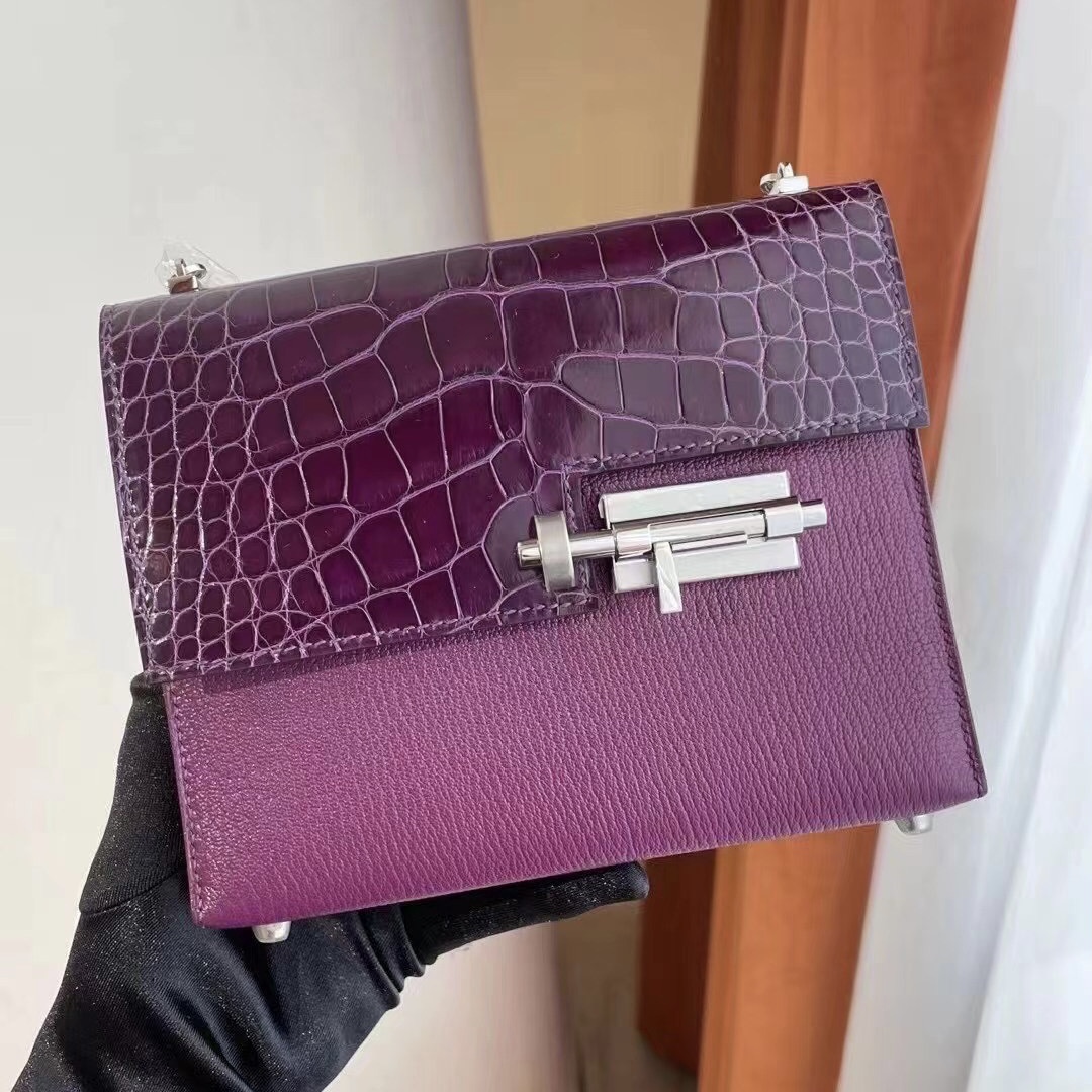 Hermes Verrou Mini touch crocodile 山羊皮 N5 Cassis 黑加侖 加侖紫