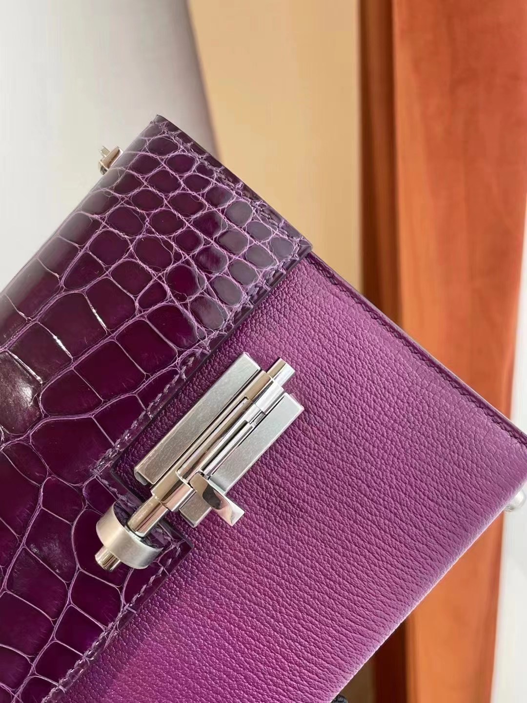 Hermes Verrou Mini touch crocodile 山羊皮 N5 Cassis 黑加侖 加侖紫