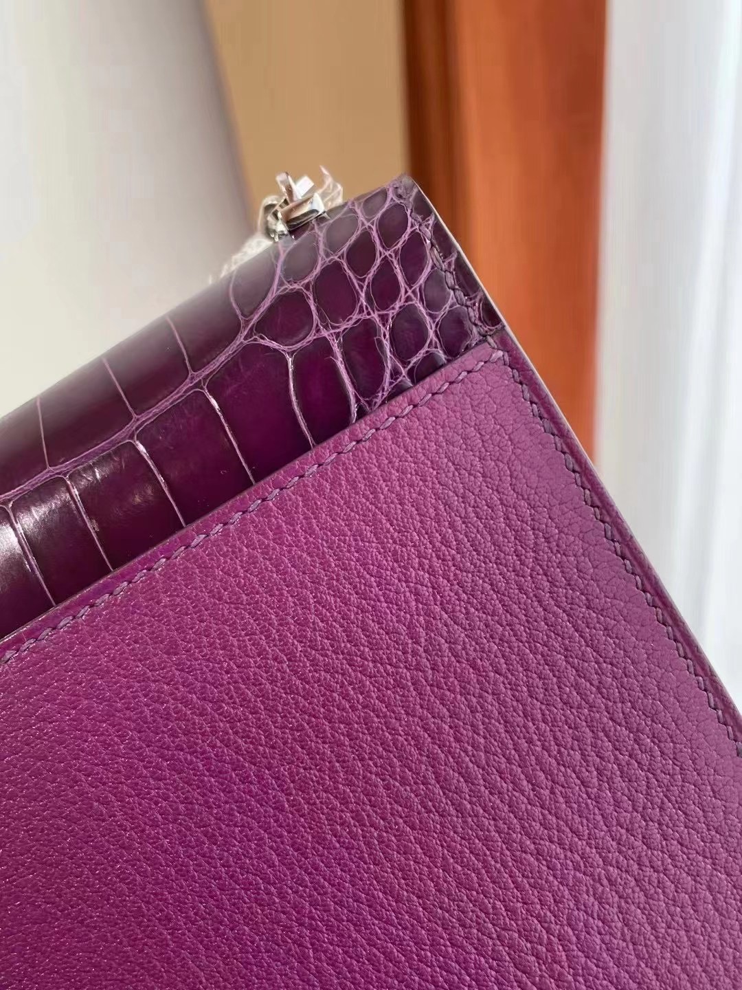 Hermes Verrou Mini touch crocodile 山羊皮 N5 Cassis 黑加侖 加侖紫