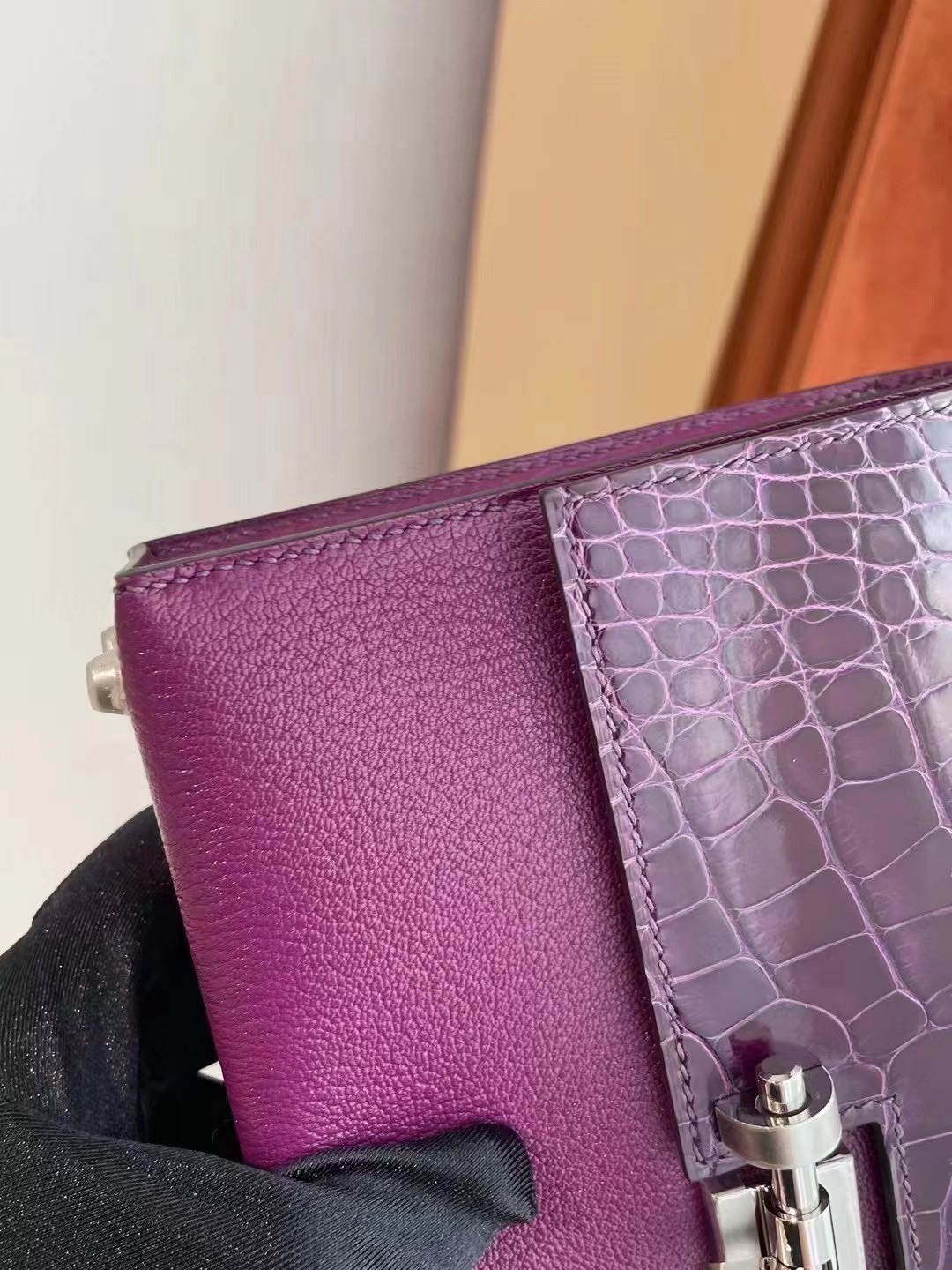 Hermes Verrou Mini touch crocodile 山羊皮 N5 Cassis 黑加侖 加侖紫