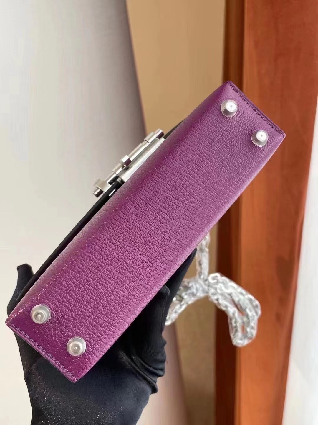 Hermes Verrou Mini touch crocodile 山羊皮 N5 Cassis 黑加侖 加侖紫