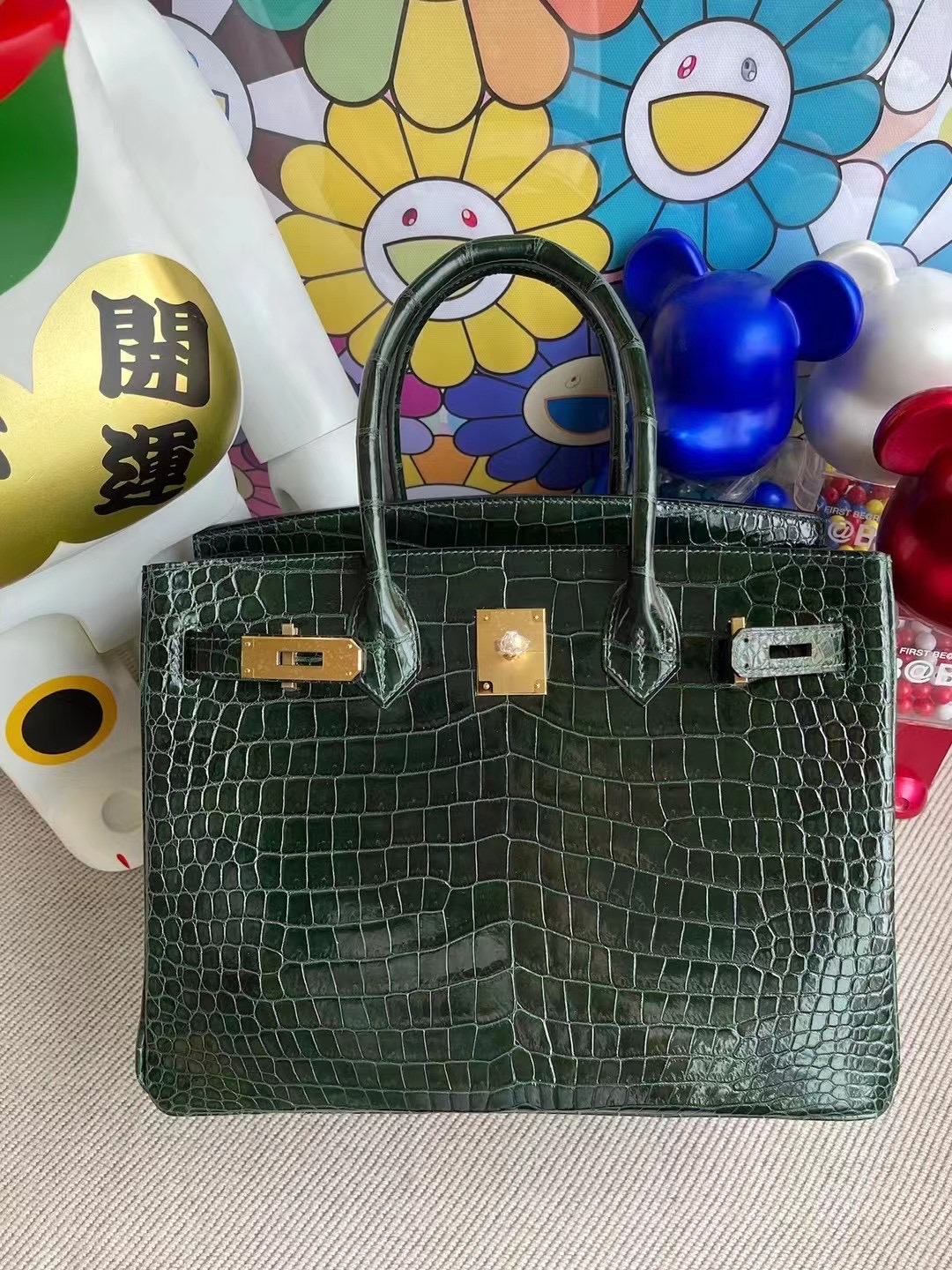 愛馬仕鉑金包鱷魚皮 Hermes Birkin 30cm 67 Vert Fonce 祖母綠 亮面倒V 澳洲灣鱷