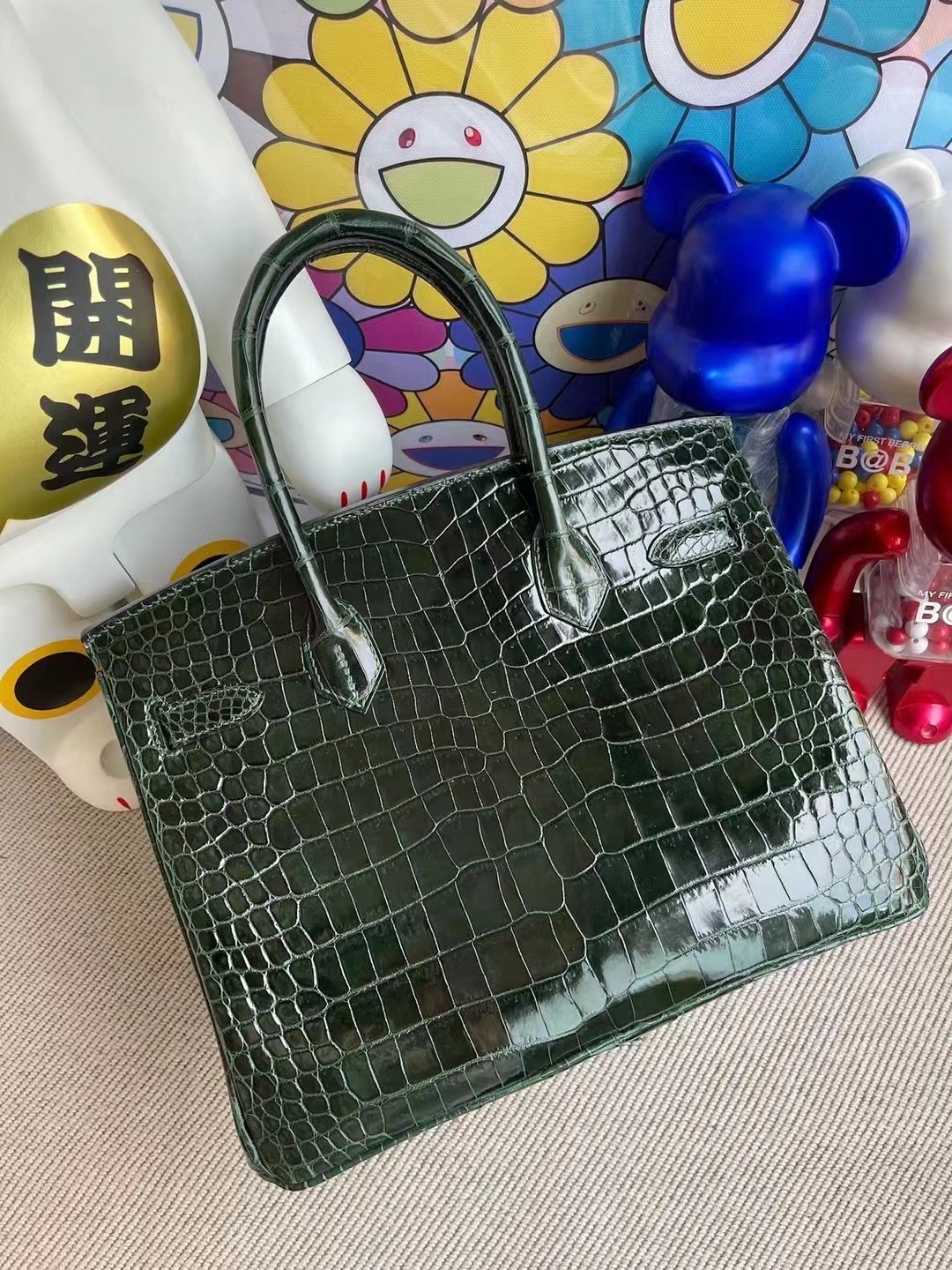 愛馬仕鉑金包鱷魚皮 Hermes Birkin 30cm 67 Vert Fonce 祖母綠 亮面倒V 澳洲灣鱷