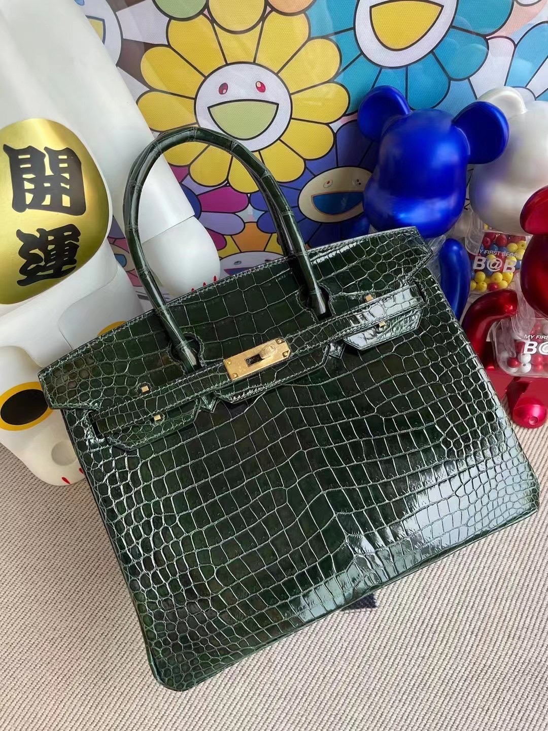 愛馬仕鉑金包鱷魚皮 Hermes Birkin 30cm 67 Vert Fonce 祖母綠 亮面倒V 澳洲灣鱷