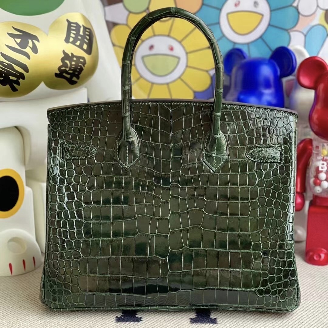 愛馬仕鉑金包鱷魚皮 Hermes Birkin 30cm 67 Vert Fonce 祖母綠 亮面倒V 澳洲灣鱷