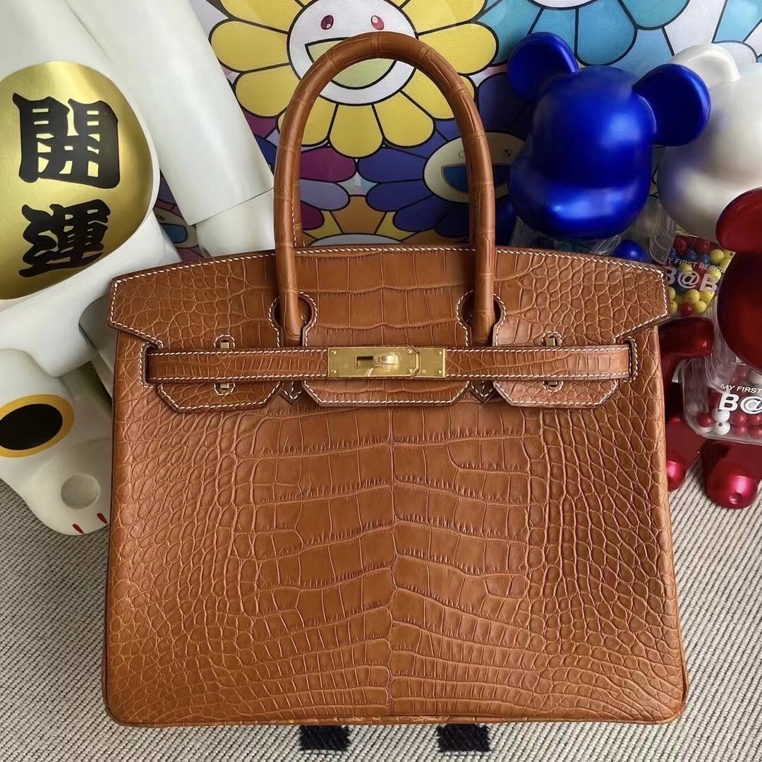 香港愛馬仕鉑金包鱷魚皮 Hermes Birkin 30 霧面美洲鱷魚37 Gold 金棕色 金扣