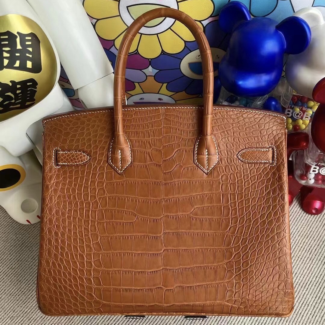 香港愛馬仕鉑金包鱷魚皮 Hermes Birkin 30 霧面美洲鱷魚37 Gold 金棕色 金扣