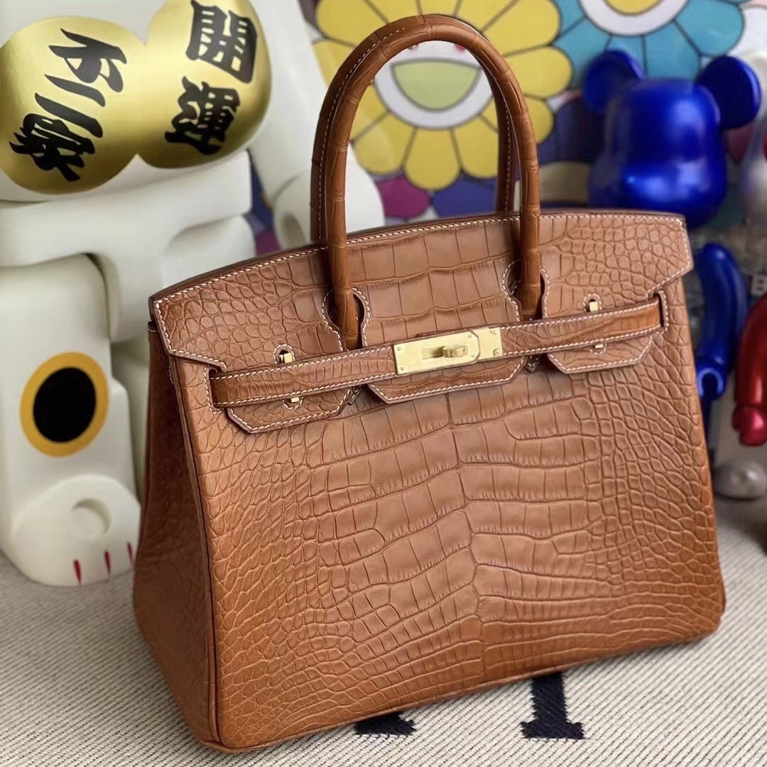 香港愛馬仕鉑金包鱷魚皮 Hermes Birkin 30 霧面美洲鱷魚37 Gold 金棕色 金扣