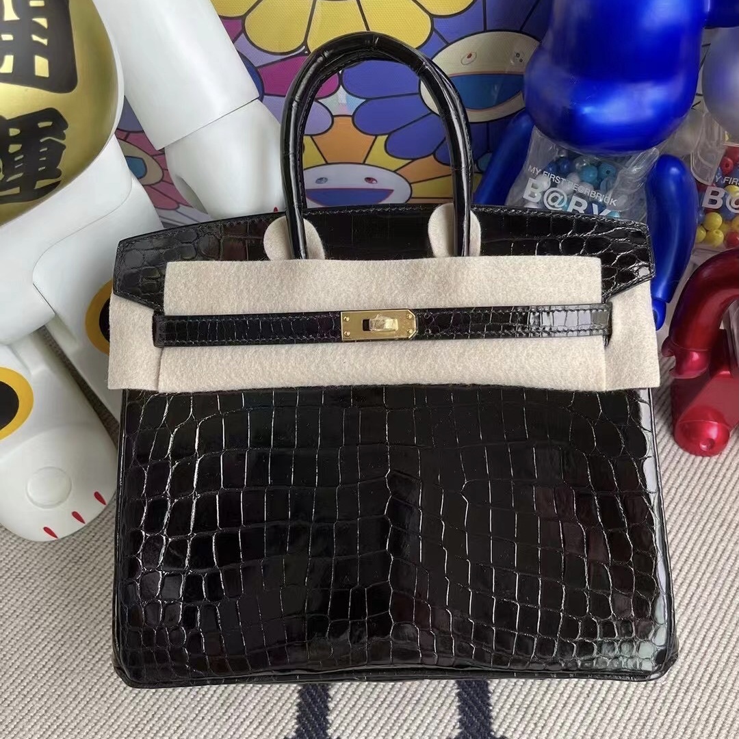 愛馬仕鉑金包鱷魚皮 Hermes Birkin 25cm 亮面 尼羅鱷魚89 Noir 黑色 金扣