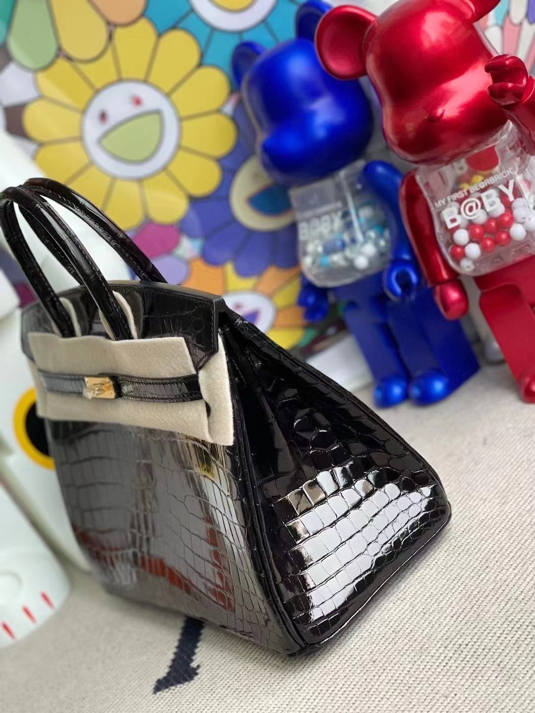 愛馬仕鉑金包鱷魚皮 Hermes Birkin 25cm 亮面 尼羅鱷魚89 Noir 黑色 金扣