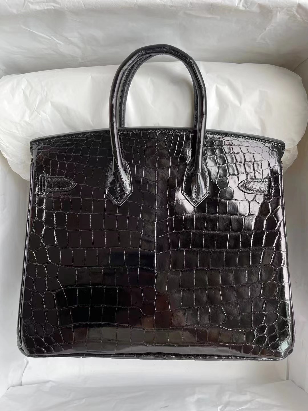 愛馬仕鉑金包鱷魚皮 Hermes Birkin 25cm 亮面 尼羅鱷魚89 Noir 黑色 金扣