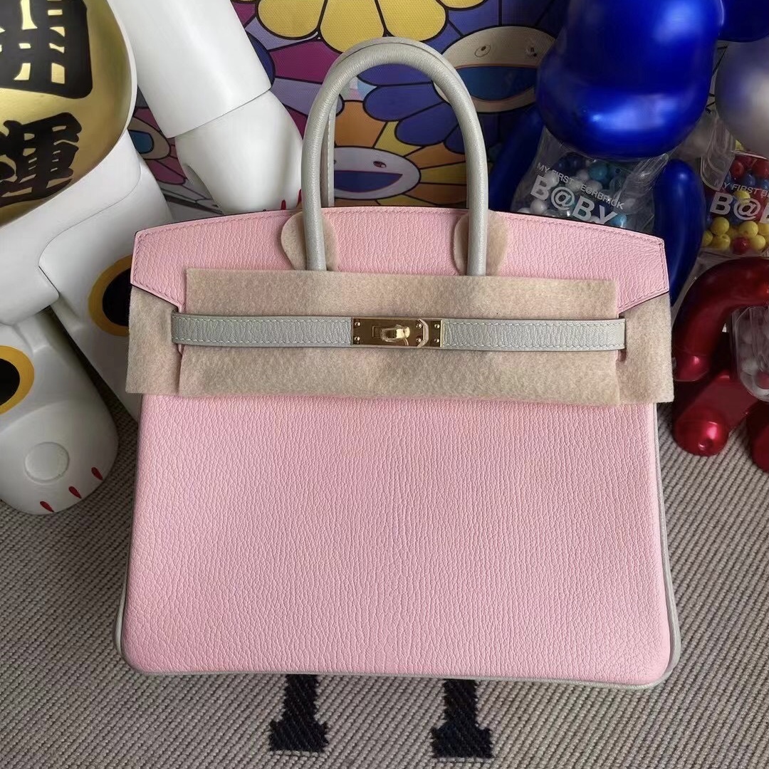 Hermes Birkin 25 HSS Chevre 山羊皮 3Q Rose Sakura 80 Gris Perle 珍珠灰 金扣