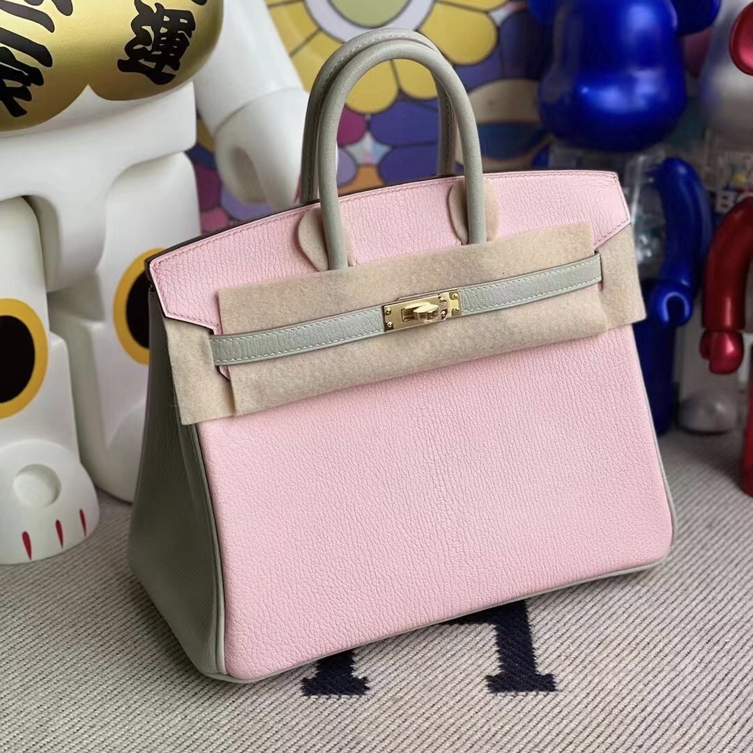 Hermes Birkin 25 HSS Chevre 山羊皮 3Q Rose Sakura 80 Gris Perle 珍珠灰 金扣