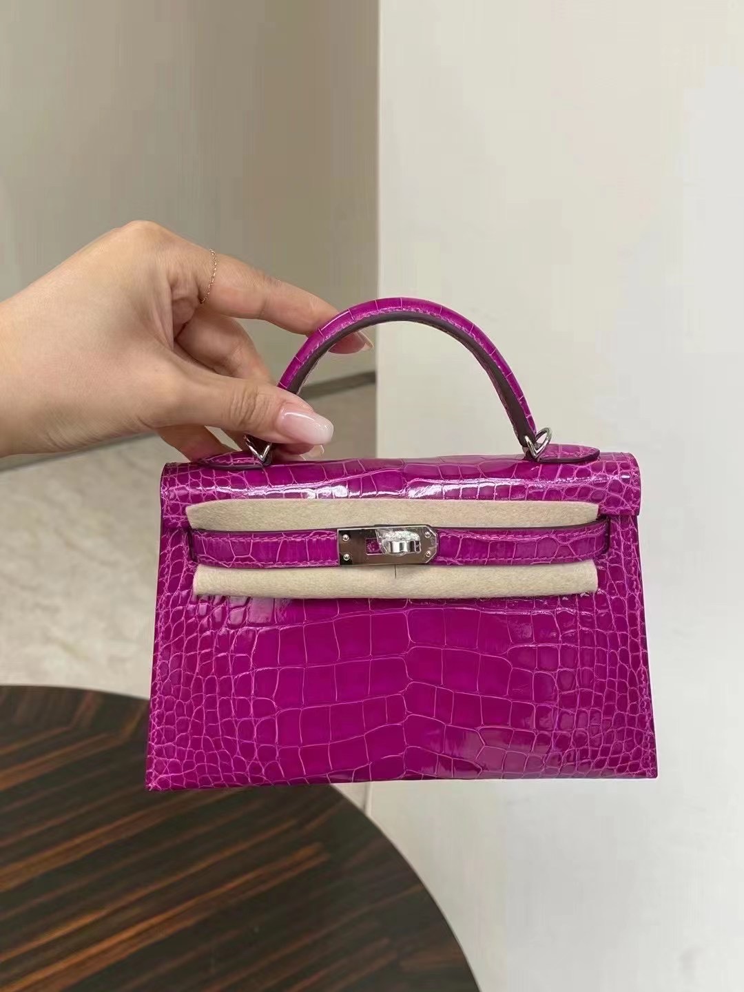 Boston USA Hermes Kelly mini II 2代 L3 Rose Poupre 玫瑰紫 亮面美洲鱷魚