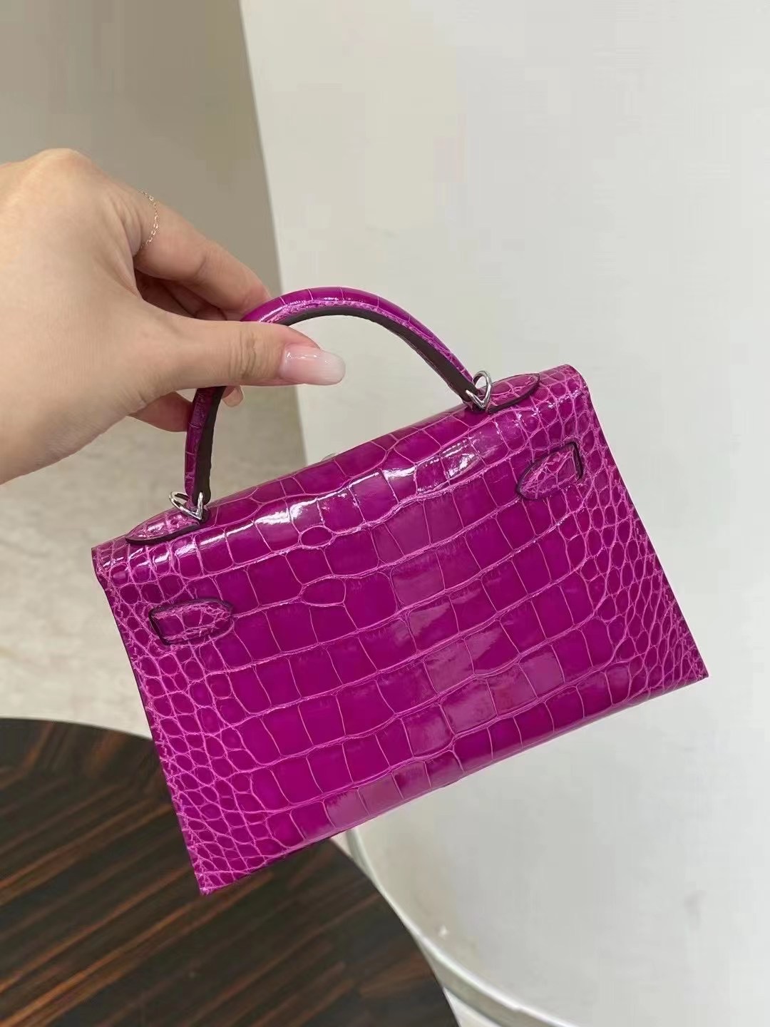 Boston USA Hermes Kelly mini II 2代 L3 Rose Poupre 玫瑰紫 亮面美洲鱷魚