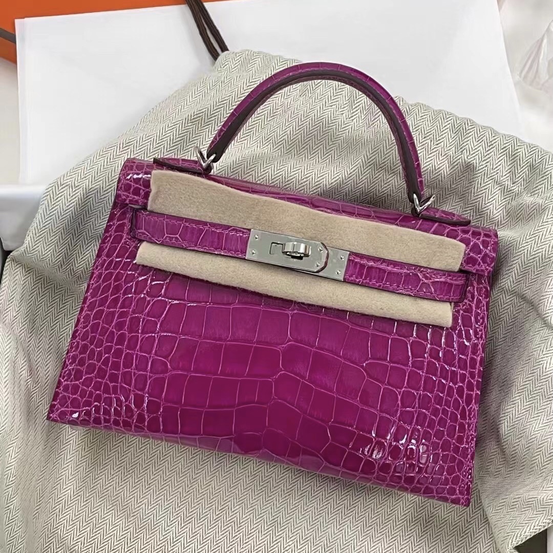 Boston USA Hermes Kelly mini II 2代 L3 Rose Poupre 玫瑰紫 亮面美洲鱷魚