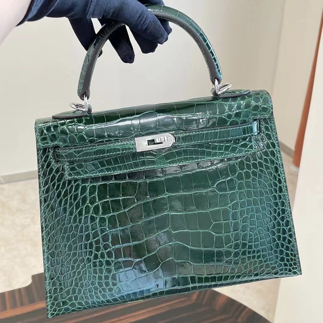 United Arab Emirates Hermes Kelly 25cm 67 Vert Fonce 祖母綠 alligator crocodile