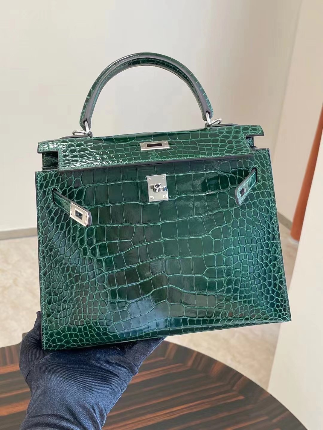 United Arab Emirates Hermes Kelly 25cm 67 Vert Fonce 祖母綠 alligator crocodile