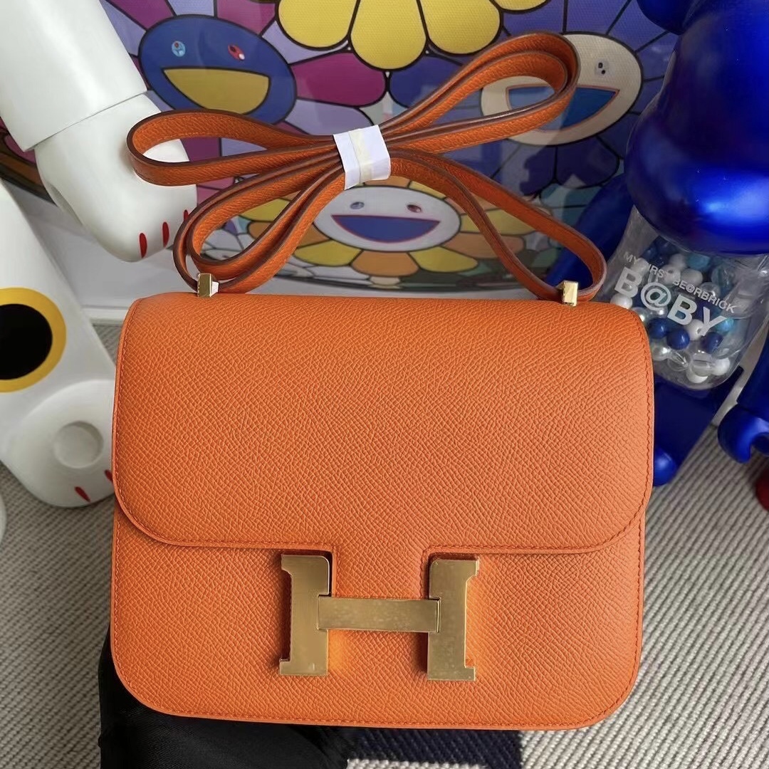 New York USA Hermes Constance 19cm Epsom 93 Orange 橙色 金扣