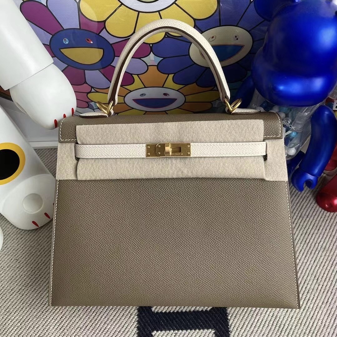 Hermes Kelly 25 Hss Epsom 18大象灰 Etoupe 10 Craie 奶昔白 磨砂金扣