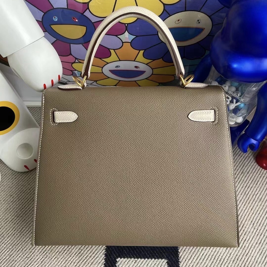 Hermes Kelly 25 Hss Epsom 18大象灰 Etoupe 10 Craie 奶昔白 磨砂金扣