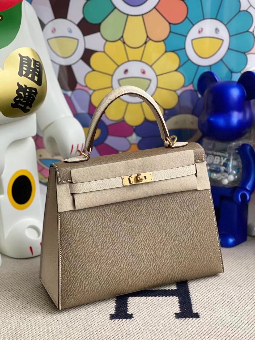 Hermes Kelly 25 Hss Epsom 18大象灰 Etoupe 10 Craie 奶昔白 磨砂金扣