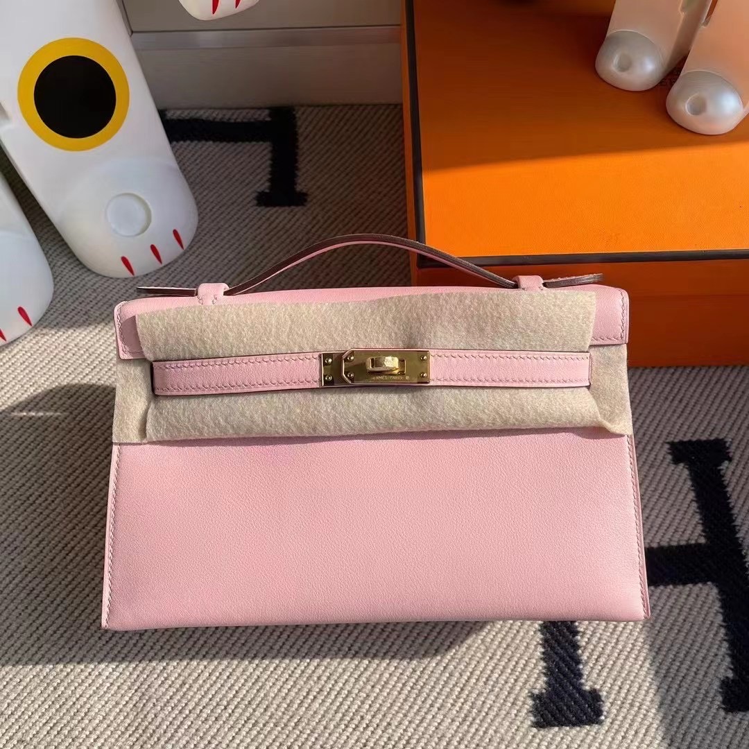 Saudi Arabia Hermes MiniKelly Pochette Swift 3Q Rose Sakura 櫻花粉 銀扣