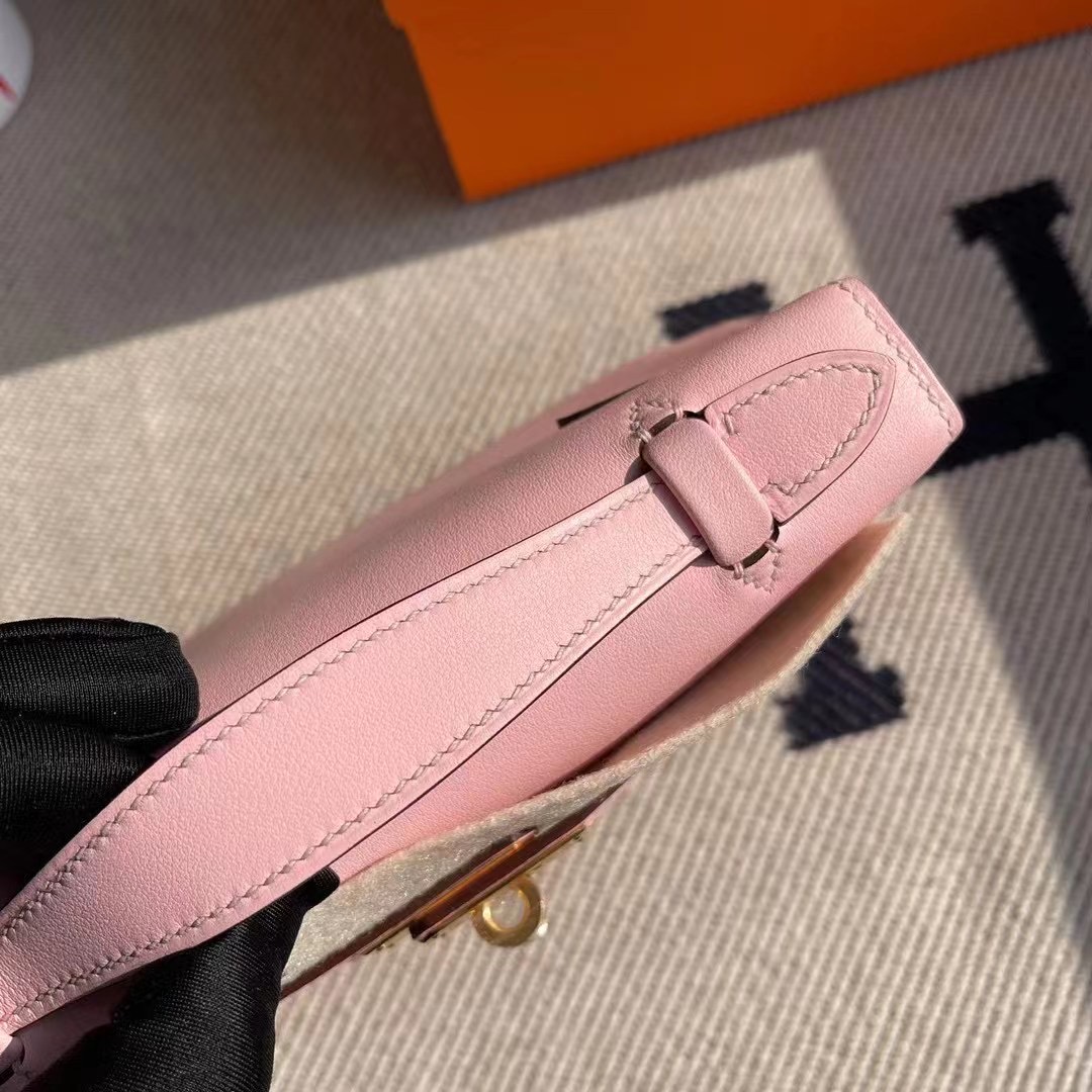 Saudi Arabia Hermes MiniKelly Pochette Swift 3Q Rose Sakura 櫻花粉 銀扣