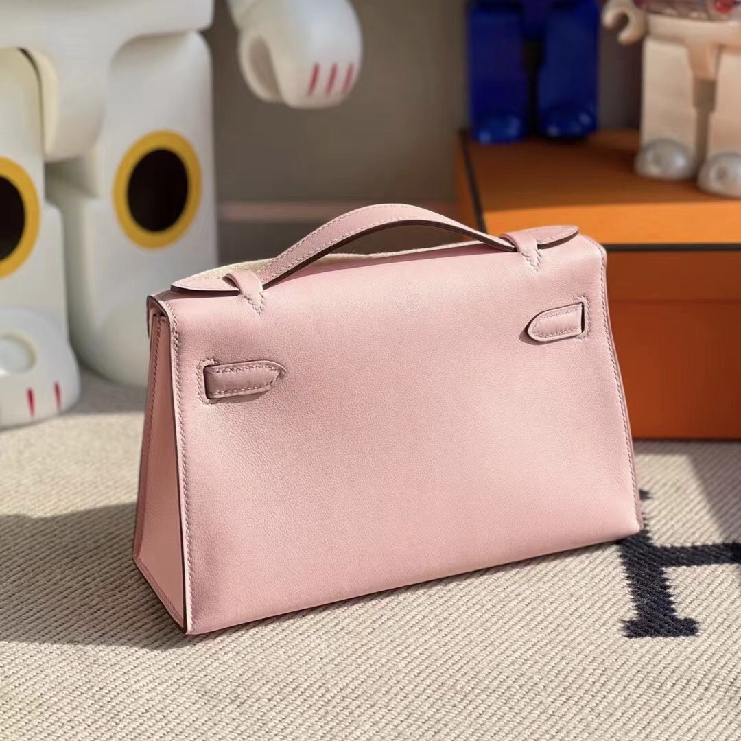 Saudi Arabia Hermes MiniKelly Pochette Swift 3Q Rose Sakura 櫻花粉 銀扣