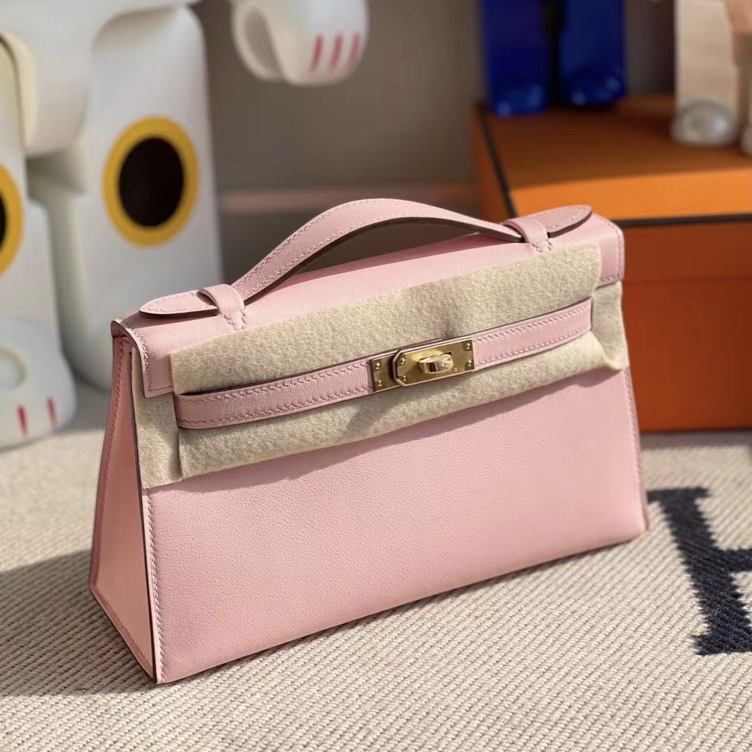 Saudi Arabia Hermes MiniKelly Pochette Swift 3Q Rose Sakura 櫻花粉 銀扣