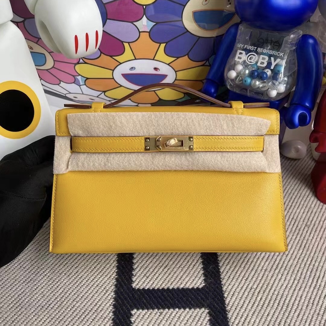 Bahrain Hermes MiniKelly Pochette Swift 9D Amber 琥珀黃 金扣