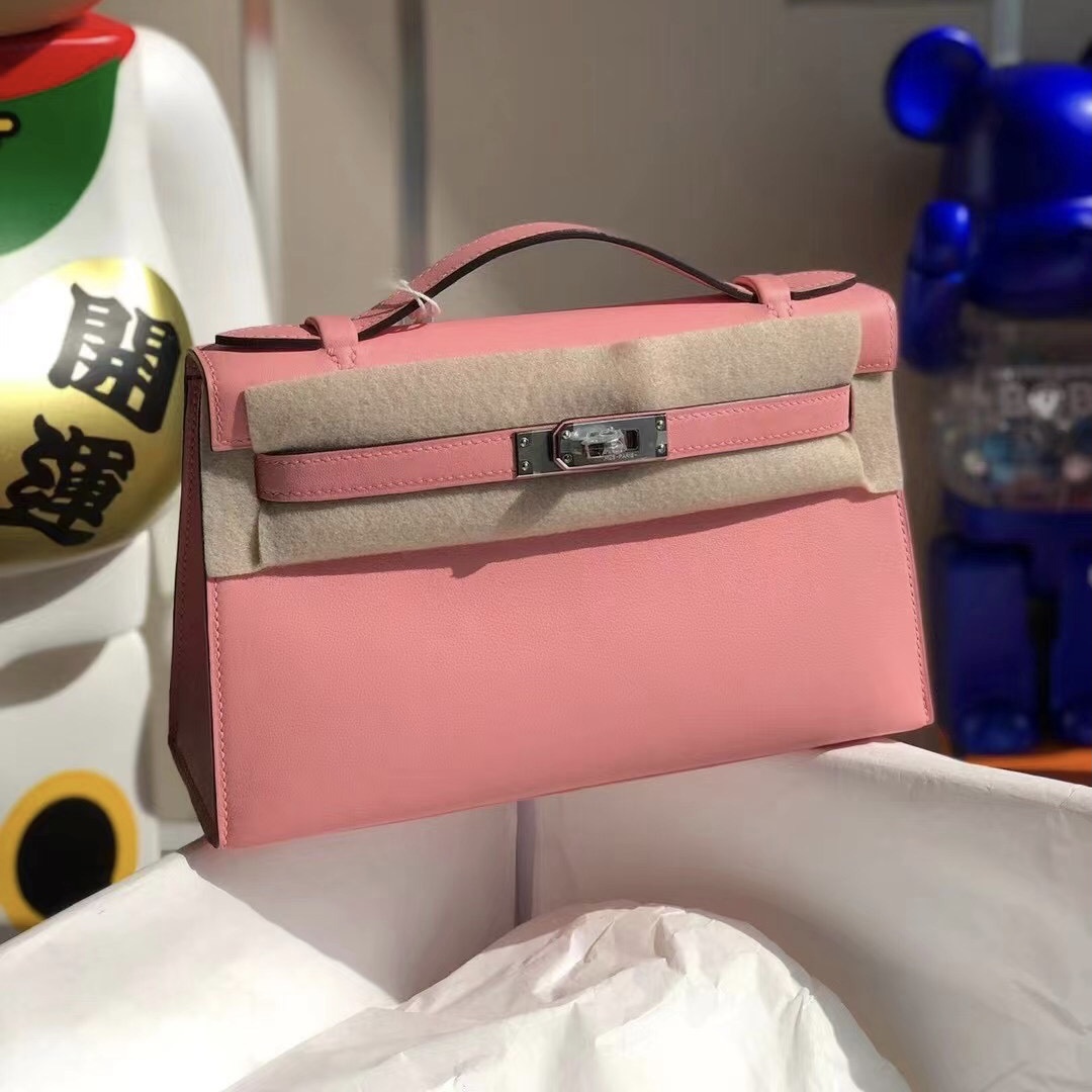 United Arab Emirates Hermes MiniKelly Pochette Swift K4 Rose Dete 夏日粉 銀扣